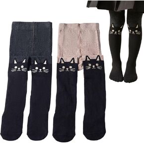 2 PCS Baby Girl Tights,Tights for Girls With Color Matching Kitten Cute Decoration Full-Footed,Leggings Stockings Cotton Pantyhose for Newborn Infant Toddler Black/Apricot 5-7 Years