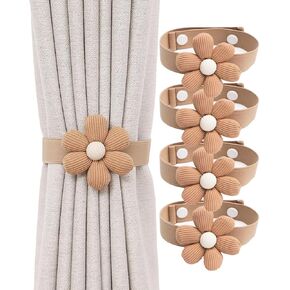 4pcs Cute Flower Kids Room Curtain Ties,Car Sunshade Curtain Ties,Curtain Ties,Boho Curtain Tiebacks,Cute Flower Curtain Decorative Rope for Bedroom (Beige)