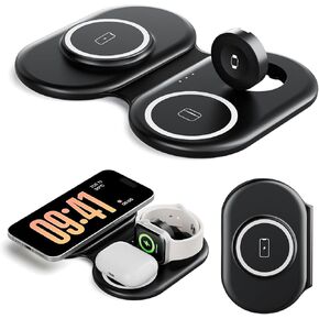 Travel Portable Charger iPhone and Watch Wireless Fast Charging Station: 3 in 1 Charging Station for Apple Devices iPhone 16 15 14 13 12 Pro Max Plus - Charging Pad for iWatch Series & Airpods 3 2 Pro