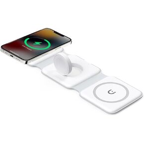Wireless Charging Station: 3 in 1 Foldable Charging Station for iPhone, Wireless Charger for iPhone 15, 14, 13 Pro Max, Apple Watch & AirPods, White