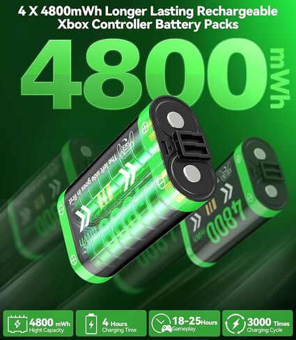 شاحن RGB مع حزمة بطاريات قابلة لإعادة الشحن بقدرة 4 × 4800 مللي واط في الساعة لأجهزة Xbox Series/One X|S، ومحطة شاحن وحدة تحكم Xbox مع حزمة بطاريات قابلة لإعادة الشحن لوحدات تحكم Xbox One S|X/Elite Core in Kuwait