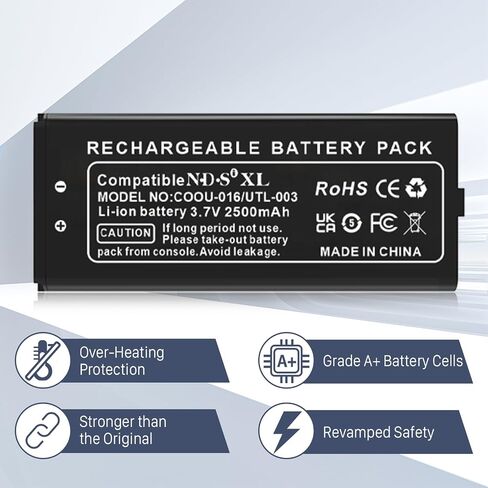 بطارية DSi XL، 2500 مللي أمبير في الساعة (𝟐𝟎𝟐𝟰 𝐍𝐞𝐰 𝐔𝐩𝐠𝐫𝐚𝐝𝐞) بطارية بديلة لمشغل ألعاب Nintendo DSi XL DS XL UTL-003 DSi LL UTL-001 C UTL-A-BP (ليست لجهاز Nintendo DS أنا NDSi DS لايت) in Kuwait