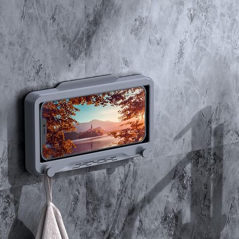 Estink Shower Phone Holder, No Punching Design Bathroom Wall Mount Phone Holder Waterproof Fogproof Phone Case Stand for Bathroom Wall Kitchen Mirror Bathtub Use (White) in Saudi Arabia