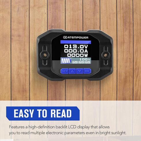 ATEM POWER 12V 500A Battery Monitor with Shunt Wire 12V Battery High Low Voltage RV Battery Monitor Real-time Monitor Voltage Current Watt Compatible with 12V Lithium, Lead-Acid, AGM, Gel Batteries in Saudi Arabia