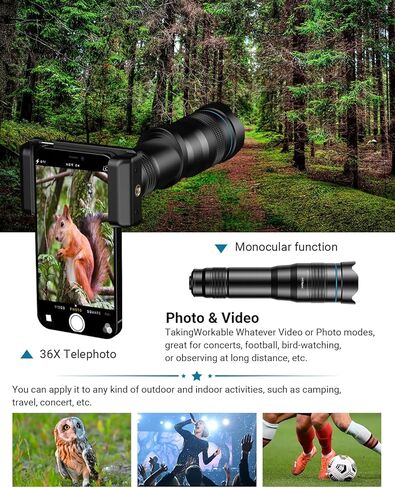 عدسة مقربة 36X من Evil Eye، عدسة هاتف مقربة عالية الدقة عالية الدقة مع حامل ثلاثي ومشبك هاتف لهواتف Android وiPhone وSamsung ومعظم الهواتف الذكية in Kuwait