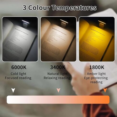 مصباح قراءة الكتب QUMOX بجانب السرير، ضوء قراءة LED محمول مع مشبك، 3 ألوان كهرمانية و5 مستويات سطوع قابلة للتعديل، مصباح قراءة USB قابل لإعادة الشحن لمحبي الكتب in Kuwait