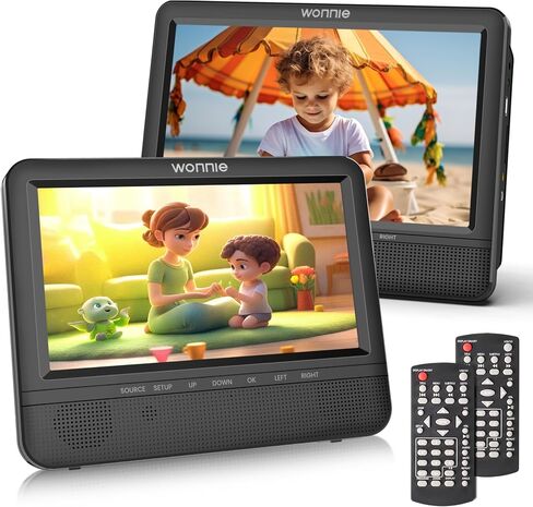 WONNIE 7.5" Car DVD Player, Portable DVD Player for Car Play The Same or Two Different Movies with Headrest Strap, Support Last Memory, AV Out & in, USB/SD/Sync TV, All Regions Support in Kuwait