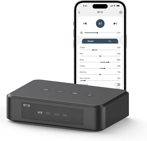 جهاز إرسال بلوتوث ومضخم صوت Arylic BT10، يدعم الموسيقى عالية الدقة aptX HD ووقت استجابة منخفض aptX، محول الصوت المنزلي للتلفزيون والكمبيوتر الشخصي مع التطبيق وجهاز التحكم عن بعد. in Kuwait