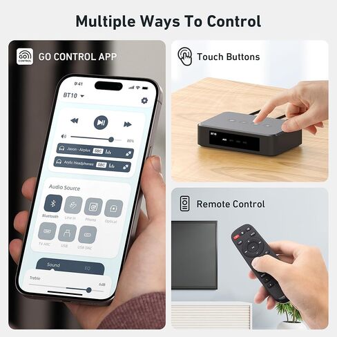 جهاز إرسال بلوتوث ومضخم صوت Arylic BT10، يدعم الموسيقى عالية الدقة aptX HD ووقت استجابة منخفض aptX، محول الصوت المنزلي للتلفزيون والكمبيوتر الشخصي مع التطبيق وجهاز التحكم عن بعد. in Kuwait