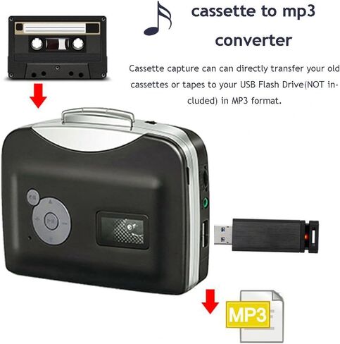 مشغل كاسيت، محمول من الأشرطة إلى محول MP3، مشغل موسيقى صوتي، مسجل كاسيت USB، شريط كاسيت رقمي MP3 مع سماعات الرأس in Saudi Arabia