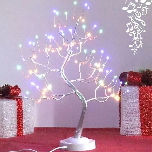 FUCHSUN 18 بوصة 108 LED منضدية شجرة الجنية الخفيفة بالبطارية/مصباح شجرة اصطناعية يعمل بمنفذ USB مع أوضاع موسيقى مؤقت لتزيين عيد الميلاد المنزلي (أبيض) in Kuwait