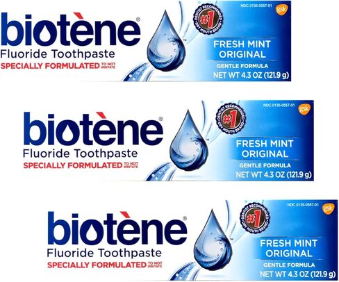 biotène Gentle Formula Fluoride Toothpaste, Fresh Mint 4.3 oz ( Pack of 3), (PPAX1366750) in Saudi Arabia
