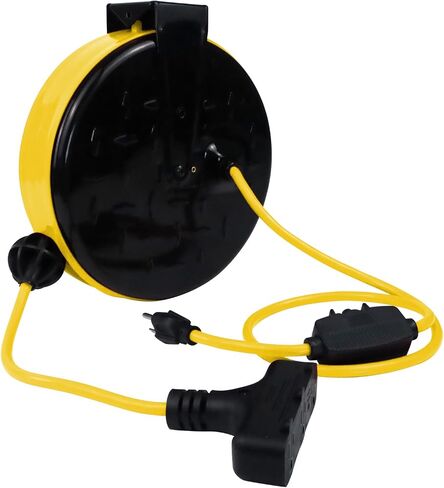 30 Ft Retractable Extension Cord Reel, 3 Outlets 16/3 Gauge Retractable Power Cord, 10A Circuit Breaker, Wall or Ceiling Mountable for Garage, Workshop, UL Listed, Red in Saudi Arabia