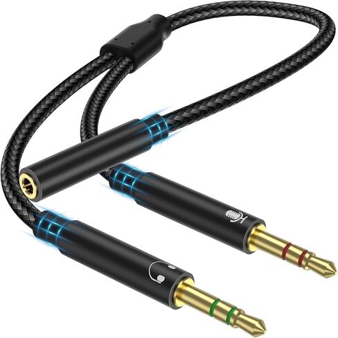 Headphone Splitter for Computer, 3.5mm Female to 2 Dual 3.5mm Male, Mic Audio Splitter Cable Jack Earphones Port Cord Gaming Headset to PC Adapter in Saudi Arabia