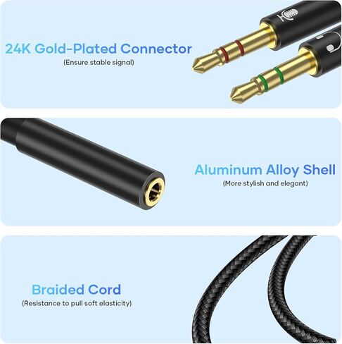 Headphone Splitter for Computer, 3.5mm Female to 2 Dual 3.5mm Male, Mic Audio Splitter Cable Jack Earphones Port Cord Gaming Headset to PC Adapter in Saudi Arabia