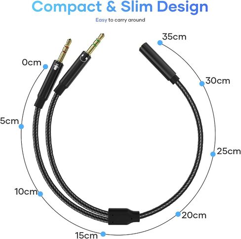Headphone Splitter for Computer, 3.5mm Female to 2 Dual 3.5mm Male, Mic Audio Splitter Cable Jack Earphones Port Cord Gaming Headset to PC Adapter in Saudi Arabia