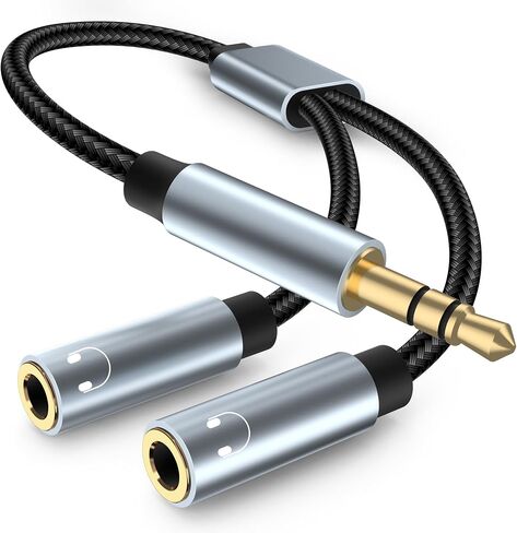 Headphone Splitter for Computer, 3.5mm Female to 2 Dual 3.5mm Male, Mic Audio Splitter Cable Jack Earphones Port Cord Gaming Headset to PC Adapter in Saudi Arabia
