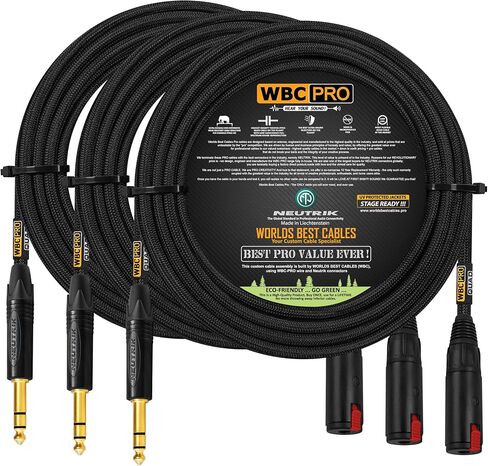 3 Units - 25 Foot - WBC-PRO-Quad Ultra-Silent, Ultra-Flexible, Balanced Star-Quad Headphone Extension Cable with ¼" (6.35mm) Neutrik Male TRS Plug to Locking Female TRS Jack & Black Tweed Jacket in Saudi Arabia