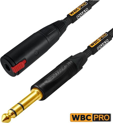3 Units - 25 Foot - WBC-PRO-Quad Ultra-Silent, Ultra-Flexible, Balanced Star-Quad Headphone Extension Cable with ¼" (6.35mm) Neutrik Male TRS Plug to Locking Female TRS Jack & Black Tweed Jacket in Saudi Arabia