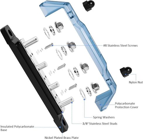 شريط ناقل الارتداد BB46P-516 4 × 5/16 بوصة ترصيع 6 × #8 محطات لولبية كتلة توزيع الطاقة مع مسامير من الفولاذ المقاوم للصدأ كتلة طرفية بسبار البطارية البحرية لزوج السيارات in Kuwait