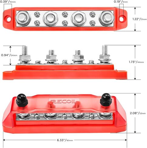 شريط ناقل الارتداد BB46P-516 4 × 5/16 بوصة ترصيع 6 × #8 محطات لولبية كتلة توزيع الطاقة مع مسامير من الفولاذ المقاوم للصدأ كتلة طرفية بسبار البطارية البحرية لزوج السيارات in Kuwait
