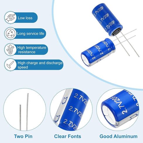 PATIKIL 2Pcs 2.7V 20F Super Capacitor, 0.49 x 0.49 x 0.98 Inch Aluminum Super Capacitors Winding Type Energy Storage for on Board Backup Energy Storage, Blue in Saudi Arabia
