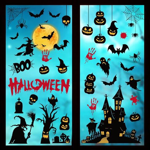 decalmile Halloween Dogs Double Sided Window Clings Pumpkin Car Bats Candy Window Decals Anti-Collision Glass Window Doors Window Stickers for Kids Party in Saudi Arabia