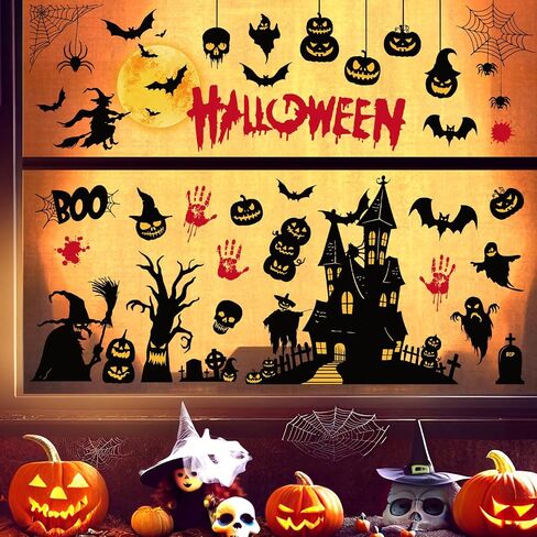 decalmile Halloween Dogs Double Sided Window Clings Pumpkin Car Bats Candy Window Decals Anti-Collision Glass Window Doors Window Stickers for Kids Party in Saudi Arabia