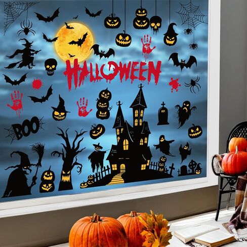 decalmile Halloween Dogs Double Sided Window Clings Pumpkin Car Bats Candy Window Decals Anti-Collision Glass Window Doors Window Stickers for Kids Party in Saudi Arabia