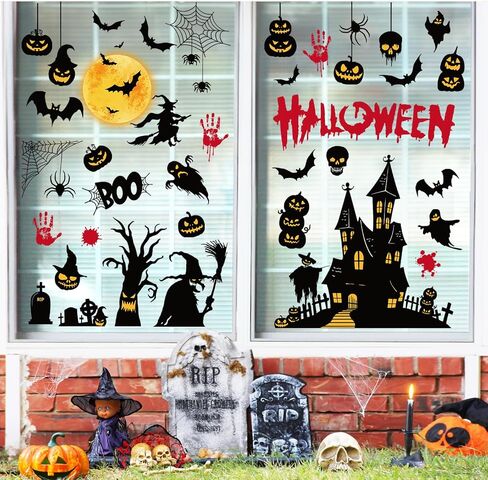 decalmile Halloween Dogs Double Sided Window Clings Pumpkin Car Bats Candy Window Decals Anti-Collision Glass Window Doors Window Stickers for Kids Party in Saudi Arabia