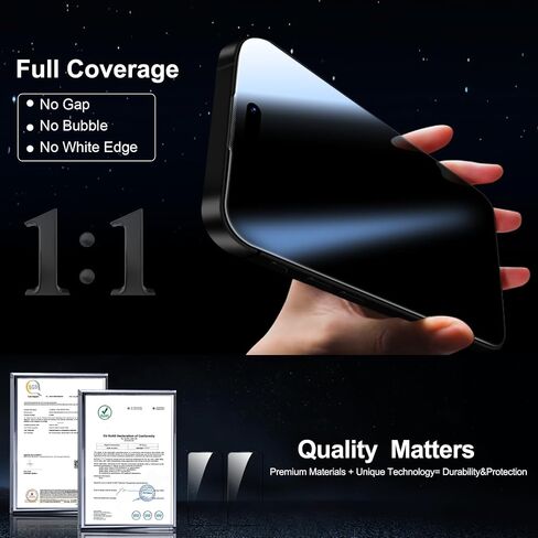 واقي شاشة QsmQam لهاتف iPhone 16 Pro Max + واقي عدسة الكاميرا، [مقاوم للكسر من الدرجة العسكرية]، زجاج مقسى فائق الجودة 9H+، شاشة تغطية كاملة، مع إزالة الغبار تلقائيًا [عبوتان + 2] in Saudi Arabia