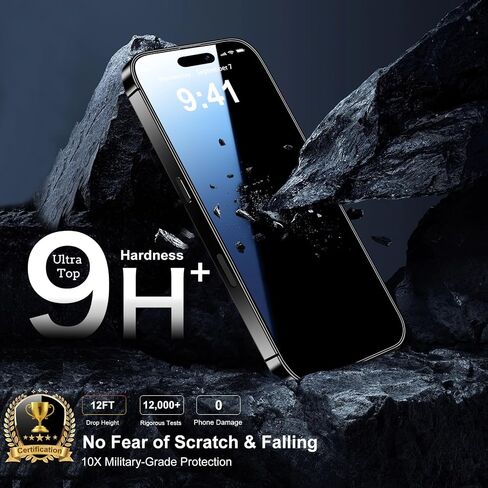 واقي شاشة QsmQam لهاتف iPhone 16 Pro Max + واقي عدسة الكاميرا، [مقاوم للكسر من الدرجة العسكرية]، زجاج مقسى فائق الجودة 9H+، شاشة تغطية كاملة، مع إزالة الغبار تلقائيًا [عبوتان + 2] in Saudi Arabia