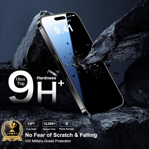 واقي شاشة QsmQam لهاتف iPhone 16 Pro Max + واقي عدسة الكاميرا، [مقاوم للكسر من الدرجة العسكرية]، زجاج مقسى فائق الجودة 9H+، شاشة تغطية كاملة، مع إزالة الغبار تلقائيًا [عبوتان + 2] in Saudi Arabia