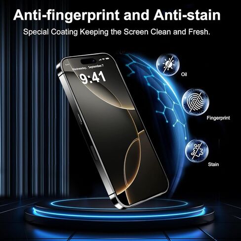 واقي شاشة QsmQam لهاتف iPhone 16 Pro Max + واقي عدسة الكاميرا، [مقاوم للكسر من الدرجة العسكرية]، زجاج مقسى فائق الجودة 9H+، شاشة تغطية كاملة، مع إزالة الغبار تلقائيًا [عبوتان + 2] in Saudi Arabia