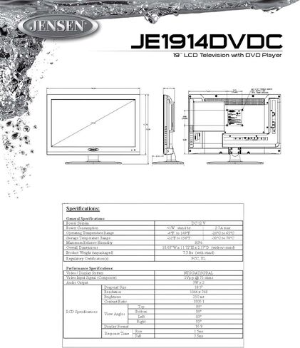 تلفزيون Jensen JE1914DVDC مقاس 19 بوصة RV LCD مع مشغل DVD مدمج، لوحة LCD عريضة عالية الأداء 16:9، دقة 1366 × 768، موالف HDTV متكامل (ATSC)، جاهز للتلفزيون عالي الدقة (1080p، 720p، 480p)، 12 فولت (متجدد) in Saudi Arabia