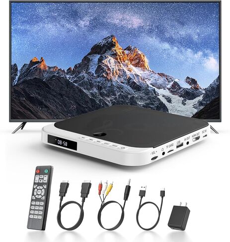 مشغلات DVD للتلفزيون مع HDMI، مشغل DVD صغير DESOBRY للتلفزيون الذكي، مشغل DVD صغير يشغل جميع المناطق والتنسيقات، يدعم فيديو 1080 بكسل، مخرج AV، مدخل بطاقة USB/TF، جهاز التحكم عن بعد in Kuwait