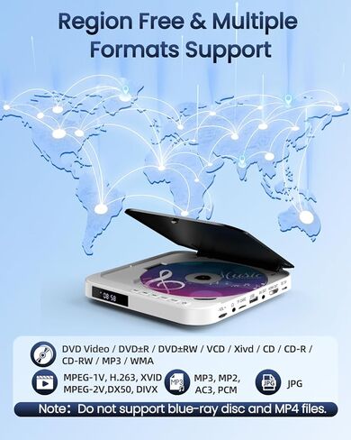 مشغلات DVD للتلفزيون مع HDMI، مشغل DVD صغير DESOBRY للتلفزيون الذكي، مشغل DVD صغير يشغل جميع المناطق والتنسيقات، يدعم فيديو 1080 بكسل، مخرج AV، مدخل بطاقة USB/TF، جهاز التحكم عن بعد in Kuwait