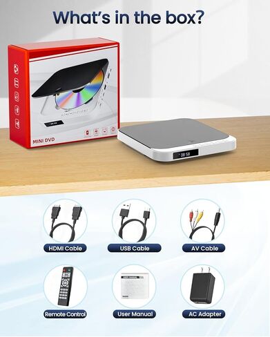 مشغلات DVD للتلفزيون مع HDMI، مشغل DVD صغير DESOBRY للتلفزيون الذكي، مشغل DVD صغير يشغل جميع المناطق والتنسيقات، يدعم فيديو 1080 بكسل، مخرج AV، مدخل بطاقة USB/TF، جهاز التحكم عن بعد in Kuwait