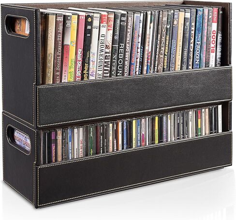 DVD & CD Storage Box, CD & DVD Storage Box, Movie Shelf Organizer for Blu-Ray, Video Game Cases, CDs, VHS Tape Display Stand, Disc Holder Can Store Up to 28 DVDs & 40 CDs, Faux Leather in Kuwait