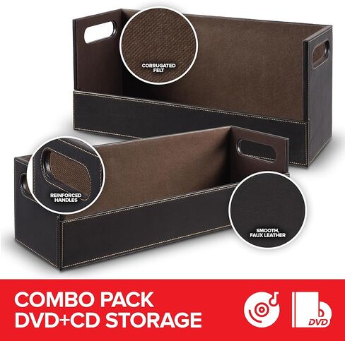 DVD & CD Storage Box, CD & DVD Storage Box, Movie Shelf Organizer for Blu-Ray, Video Game Cases, CDs, VHS Tape Display Stand, Disc Holder Can Store Up to 28 DVDs & 40 CDs, Faux Leather in Kuwait