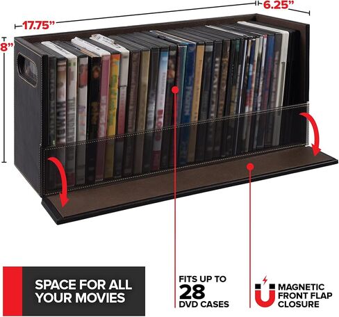 DVD & CD Storage Box, CD & DVD Storage Box, Movie Shelf Organizer for Blu-Ray, Video Game Cases, CDs, VHS Tape Display Stand, Disc Holder Can Store Up to 28 DVDs & 40 CDs, Faux Leather in Kuwait
