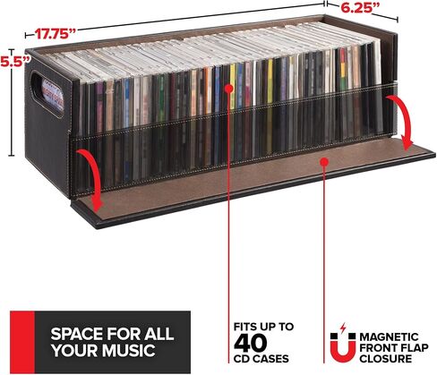 DVD & CD Storage Box, CD & DVD Storage Box, Movie Shelf Organizer for Blu-Ray, Video Game Cases, CDs, VHS Tape Display Stand, Disc Holder Can Store Up to 28 DVDs & 40 CDs, Faux Leather in Kuwait