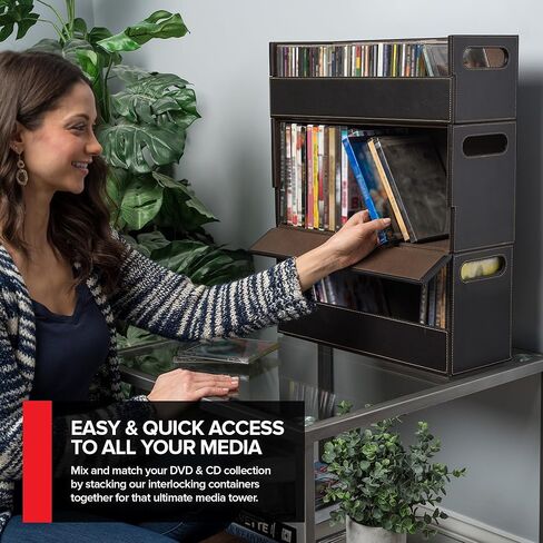 DVD & CD Storage Box, CD & DVD Storage Box, Movie Shelf Organizer for Blu-Ray, Video Game Cases, CDs, VHS Tape Display Stand, Disc Holder Can Store Up to 28 DVDs & 40 CDs, Faux Leather in Kuwait