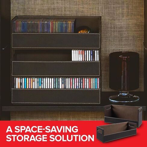 DVD & CD Storage Box, CD & DVD Storage Box, Movie Shelf Organizer for Blu-Ray, Video Game Cases, CDs, VHS Tape Display Stand, Disc Holder Can Store Up to 28 DVDs & 40 CDs, Faux Leather in Kuwait
