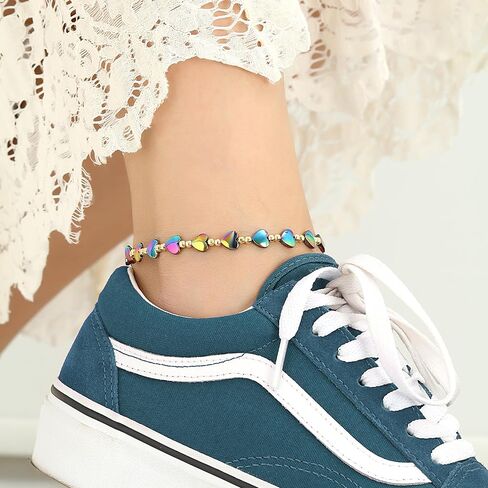 Magnetic Hematite Anklet,Anti Swelling Anklet,Lymphatic Drainage Magnetic Therapy Ankle Bracelet,Relief Pain Anxiety Hematite Energy Healing Beach Anklet for Women Men Ankle Bracelet in Saudi Arabia