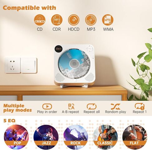 CD Player Portable, Bluetooth CD Player with Speakers DESOBRY Small CD Player for Home with Remote Control FM Radio Digital Screen Headphone Jack, Wall CD Player Support AUX USB, Black in Saudi Arabia