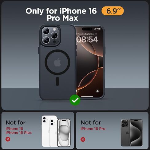 حافظة Miracase المغناطيسية لهاتف iPhone 16 Pro Max [متوافقة مع MagSafe] [مع واقيات شاشة 2X] حماية من الدرجة العسكرية، مضادة لبصمات الأصابع، حافظة هاتف رفيعة لهاتف 16 Pro Max 6.9 بوصة - أسود in Kuwait