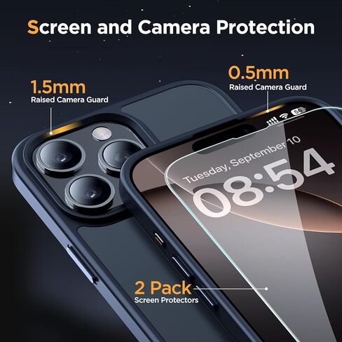 حافظة Miracase المغناطيسية لهاتف iPhone 16 Pro Max [متوافقة مع MagSafe] [مع واقيات شاشة 2X] حماية من الدرجة العسكرية، مضادة لبصمات الأصابع، حافظة هاتف رفيعة لهاتف 16 Pro Max 6.9 بوصة - أسود in Kuwait