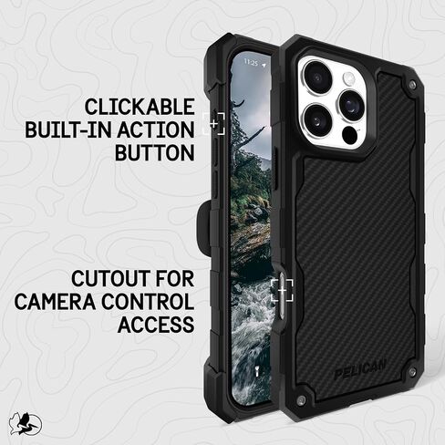 Pelican Shield iPhone 16 Pro Max Case [Compatible with MagSafe] Rugged Phone Case w/ 21ft Military-Grade Drop Protection - Heavy Duty Phone Cover w/Belt Clip Holster for iPhone 16 Pro Max - Carbon in Saudi Arabia