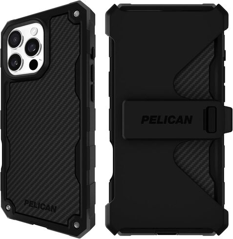 Pelican Shield iPhone 16 Pro Max Case [Compatible with MagSafe] Rugged Phone Case w/ 21ft Military-Grade Drop Protection - Heavy Duty Phone Cover w/Belt Clip Holster for iPhone 16 Pro Max - Carbon in Saudi Arabia